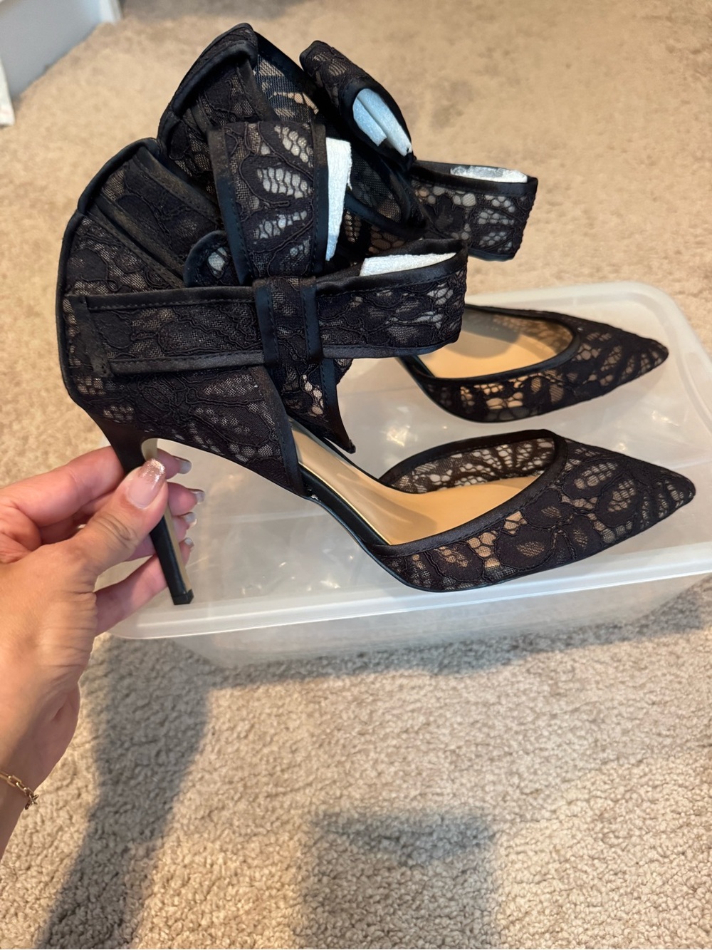 INC Black Lace Pointed Toe Stiletto Heels